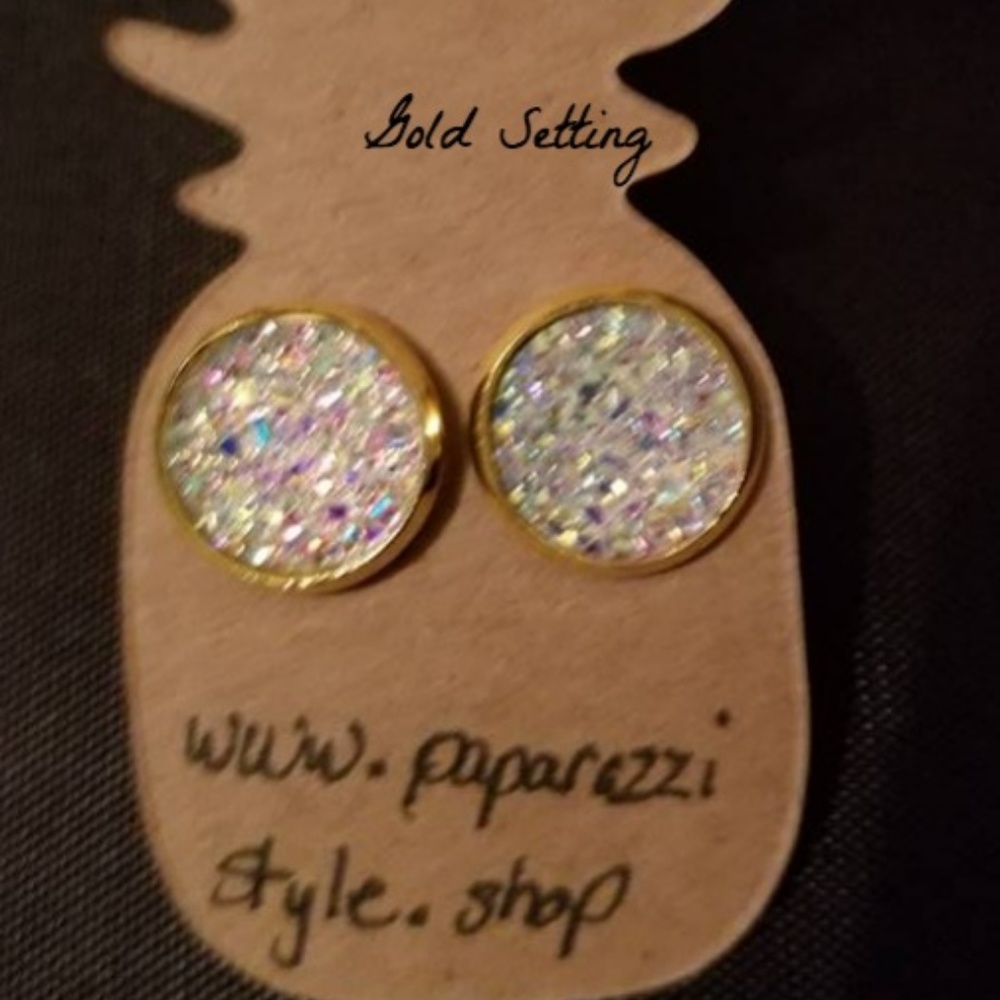 White Druzy Earrings in Gold